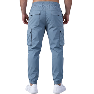 Men's Light Blue <b>Cargo</b> <b>Pants</b> <b>Elastic</b> <b>Waist</b> Multiple Pockets Casual Breathable Oxford Fabric Jogger Style Spring Wear - Product Image 3