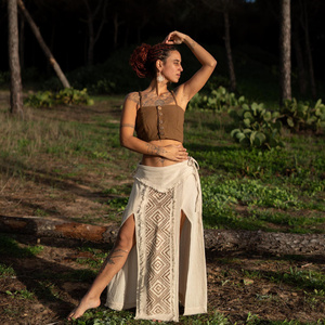 Falda Maxi de Algodón con Estampado de Mandala de Loto, Estilo Bohemio, con Abertura, para Festivales - Product Image 1