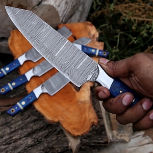 Ensemble de couteaux de chef en acier carbone de haute qualité, faits à la main, cinq pièces, manches en bois, outils de cuisine multifonctionnels durables en acier - Product Image 2