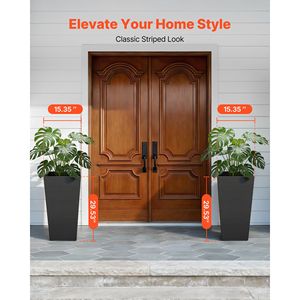 Set of 2 Tall Outdoor Indoor <b>Planters</b> 30-Inch <b>Large</b> Taper Modern Plastic Flower Pots for Front Porch & Outdoor Display - Product Image 3