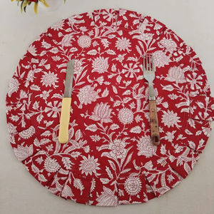 Modern Reversible Floral Christmas Design <b>Placemats</b> Hand Block Print Frill Edge Reusable Disposable Dining Table Wedding Banquet - Product Image 1