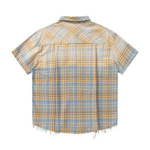 Chemise à carreaux en flanelle à manches courtes pour homme, col rabattu décontracté, respirante, en coton lavé, chemise boutonnée courte pour homme, idéale pour l'été - Product Image 4