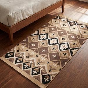 Tapis élégant en laine tissé à la main, beige et marron, couleur unie, tissage plat, tapis de zone moderne bohème, décoration de sol antidérapante, poils moyens - Product Image 1