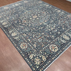 Hand Knotted Wool 8x10 Traditional Persian Medallion Design <b>Green</b> <b>And</b> <b>Grey</b> Area <b>Rug</b> - Product Image 1