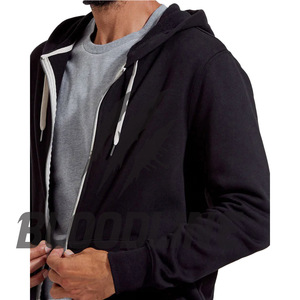 Sweat-shirt à capuche zippé noir pour homme, coupe classique, tricoté, décontracté, pour l'automne, avec poche avant et capuche à cordon de serrage - Product Image 5