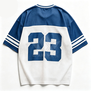 Maillot de football américain personnalisé pour homme, blanc et bleu, col en V, manches courtes, maille respirante, numéro 23, uniforme d'équipe - Product Image 5