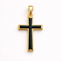 Pendentif Croix Chrétienne en Alliage de Zinc Plaqué Or avec Zircon, Bijou Souvenir d'Église pour Enfants, Personnalisé, Mignon et Pas Cher