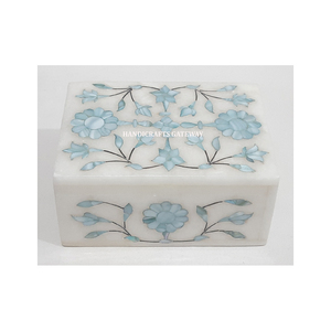 Boîte à bijoux rectangulaire en marbre blanc naturel pur, incrustée, faite à la main, motif floral, pour affaires et mariages - Product Image 6