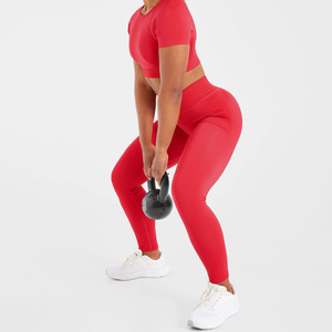 Wholesale Custom Womens Seamless 2 Piece Activewear Set Short Sleeve Sports <b>Jacket</b> & High Waist Leggings Gym Workout Outfit - Product Image 4