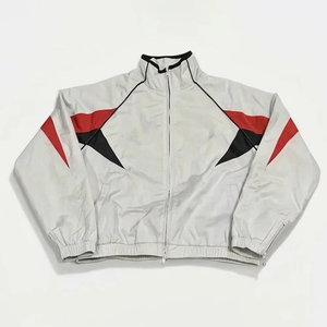 Men's Gray Red Black Color Blocking Track Suit <b>Set</b> Sporty Zip-Up Jacket Shorts Breathable <b>Knitted</b> Polyester Summer Wear - Product Image 2