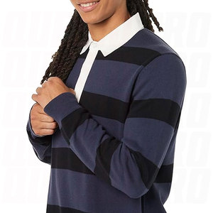 Custom High Quality Fashion Long Sleeve Polo <b>T</b> <b>Shirts</b> <b>Collar</b> Rugby Striped Polo <b>Shirt</b> for Men Sportswear Rugby Polo <b>Shirts</b> - Product Image 5