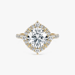 Anillo de compromiso de oro amarillo de 14 quilates para mujer con diamante brillante de 3 quilates creado en laboratorio, halo floral y tallo pavé - Product Image 2
