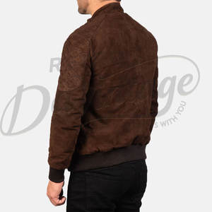 Veste en cuir suédé marron foncé pour homme, véritable peau de mouton, coupe ajustée, style motard, col à boutons pression, veste bomber décontractée d'hiver - Product Image 4