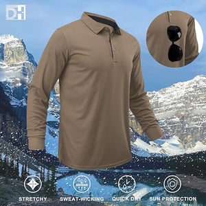 Chemises polo tactiques à manches longues en piqué, 100% polyester, OEM, chemise tactique décontractée pour homme, anti-rides, séchage rapide, performance - Product Image 3