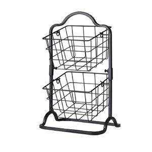 Black Metal Wire Storage <b>Basket</b> Rack with Two <b>Rectangular</b> Bins for Kitchen Organization - Product Image 1