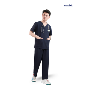Conjunto de Uniforme Médico para Hombre, Color Azul Marino, Cuello en V, Manga Corta, Pantalones de Algodón y Poliéster Incluidos - Product Image 2