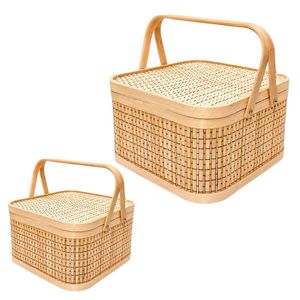 PHU HAO Best Selling Eco-Friendly Bamboo <b>Square</b> Multi-Purpose Home Decor Gift <b>Basket</b> Handmade Woven Hamper with Lid and Handles - Product Image 1