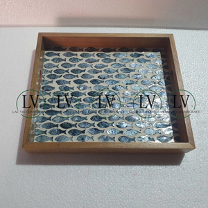 Bandeja decorativa de madera con incrustaciones de nácar de alta calidad al por mayor, bandeja otomana con asas de Vietnam - Product Image 2