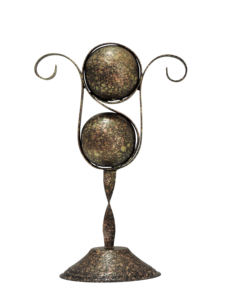 Escultura Esférica Abstracta de Aluminio Hecha a Mano |   Estatua de Arte Metálico Rústico Moderno con Tallo Retorcido y Detalles de Filigrana - Product Image 2