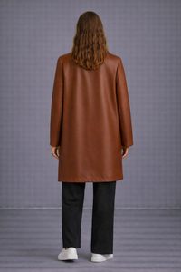 Women's Plus Size Long Sleeve Leather Coat With Zipper Closure Factory Made Cheap Price Women Leather Jacket With Custom Logo - Product Image 6