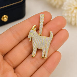 Custom Unique 925 Sterling Silver Yellow <b>Gold</b> Plated Lab Grown Diamond Iced Animal Goat <b>Pendant</b> Classic Hip Hop Bling Rapper's - Product Image 4