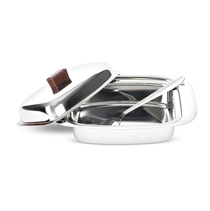 Boîte à beurre en acier inoxydable au design luxueux avec couvercle/couteau et forme ronde à des prix incroyables - Product Image 4