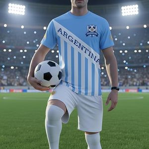 Camiseta de Fútbol de Argentina, Azul Claro con Rayas Blancas, Secado Rápido, Personalizada, de Poliéster, para Fanáticos del Deporte, Origen Importado - Product Image 6
