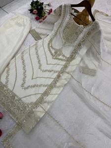 For Embroidered Elegant Women Salwar Kameez Set with Dupatta Long Sleeve Diwali Wedding Party Dress Indian Pakistani Outfit - Product Image 4