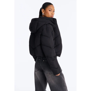 <b>Cropped</b> Quilted Down <b>Jacket</b> for Women Stand Collar Zip up Long Sleeve Warm Winter <b>Puffer</b> Coat Wholesale Outerwear - Product Image 5