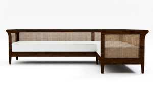 Midcentury Modern Three Seat Wooden <b>Sofa</b> with Cane Backrest L-Shape <b>Foam</b> Filled for Living Room - Product Image 2