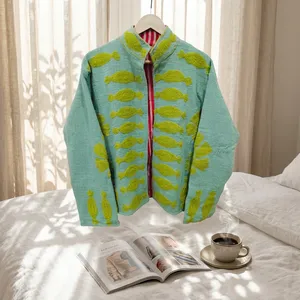 Chaqueta de Mujer con Cuello Alto Suzani, 100% Algodón, Forro Polar, Transpirable, Resistente al Viento, con Bordado Floral, Abrigo de Invierno - Product Image 3