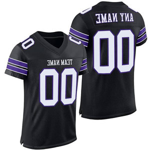 Maillot de football américain personnalisé noir et bleu, col en V, manches courtes, maille respirante, 100% polyester, pour homme adulte, sport - Product Image 5