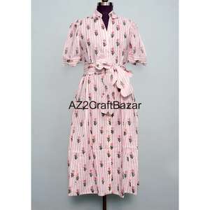 Women's Cute Cotton Block Floral Printed V-<b>Neck</b> A-Line Midi <b>Dress</b> Short Sleeve Boho <b>Weddings</b> Casual Party Wear Bikini Cover <b>Lace</b> - Product Image 3