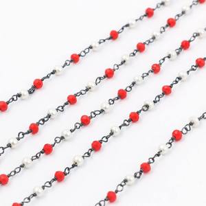 Chaîne perlée de style chapelet en corail rouge et perles, finition artisanale de qualité supérieure, avec chaîne de bijoux plaquée argent, pour travaux manuels, export en gros - Product Image 6