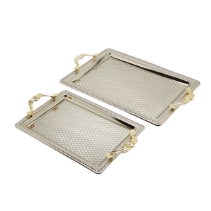 Exclusive Aluminum Serving Tray With Gold Accent Handle Silver Finish For Home & Restaurant Tableware <b>Food</b> <b>Server</b> Tray - Product Image 5