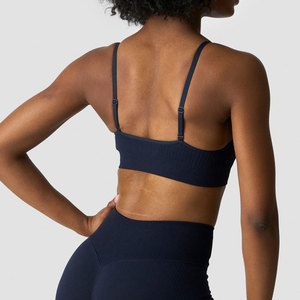 Vêtements de sport pour femmes en nylon et élasthanne, dos nu à bretelles, avec soutien-gorge intégré rembourré push-up, col en U, haute élasticité, sans couture, en matière côtelée - Product Image 2