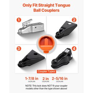 Lucchetto per Gancio di Traino Rinforzato con 4 Chiavi, Sicurezza Rimorchio per Ganci a Sfera da 1-7/8, 2 e 2-5/16 Pollici - Product Image 2