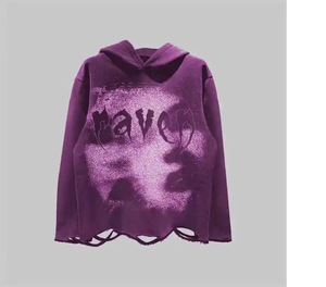 Heavyweight Unisex Hoodie <b>Men</b> & Women – Custom Applique Logo, Distressed Oversized <b>Pullover</b>, Acid Wash - Product Image 4