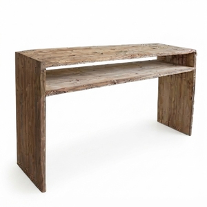 Solid Wood Console Table Modern <b>Rustic</b> Open Shelf Waterfall Entryway <b>Desk</b> Natural Teak Style Wooden Hallway Furniture Accent Tab - Product Image 1