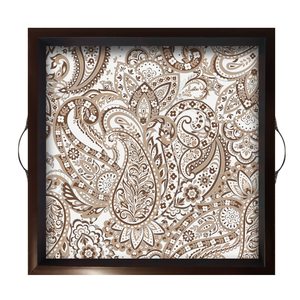 Indian Textile Pattern Wooden <b>Square</b> Serving Trays with Metal Handled for <b>Dinning</b> <b>Table</b> Home and Office for Gifting Option - Product Image 1