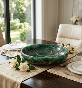 Bol en résine de luxe fait main élégant, motif marbré vert coloré, finition brillante, durable pour les présentations décoratives de table à manger - Product Image 2