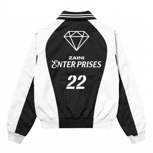 Veste coupe-vent d'hiver personnalisée pour homme en toile unie imperméable et respirante noire et blanche avec logo personnalisé sur le devant et col rabattable haut de gamme - Product Image 2