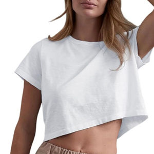 Nuevo Top Corto de Cuello Redondo para Mujer, de Alta Calidad, 100% Algodón, Ecológico, de Secado Rápido y Transpirable, Moda de Verano, Venta al Por Mayor Premium - Product Image 5