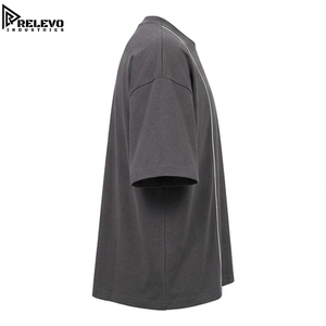 Premium Men Oversized Long Sleeve T-Shirt Charcoal Grey 100% Cotton Letter Pattern Dual Cargo Flap Pockets - Product Image 3