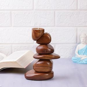 Handcrafted Wooden Pebble <b>Tealight</b> Candle Holder Modern Zen Decorative Candle Stand Home Decor - Product Image 1