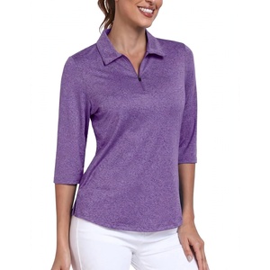 Camiseta de polo de golf para mujer con cremallera de un cuarto y manga tres cuartos, ropa deportiva, top atlético, ropa deportiva para exteriores, tenis - Product Image 1