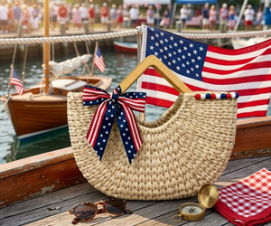 Sac à main en jacinthe d'eau tressée patriotique avec poignée en bois, nœud drapeau et perles décoratives pour usage quotidien, fabriqué au Vietnam - Product Image 6