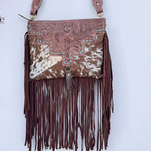 New Unique Designer Hand <b>Tooled</b> Carving Leather Fringe <b>Tote</b> <b>Bag</b> Stylish Purse Cowhide Fur Leather <b>Bags</b> for Women's Multi Use - Product Image 1