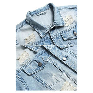 Chaqueta vaquera para hombre, corte ajustado, estilo rasgado, abrigo de mezclilla, chaqueta de moda urbana, mezcla de algodón, chaqueta trucker, chaqueta vaquera vintage - Product Image 3