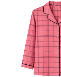 Ensemble de pyjama pour femmes en coton doux à carreaux rose corail personnalisé, manches longues, boutonné, vêtements de nuit, ensemble de vêtements de détente en deux pièces - Product Image 4